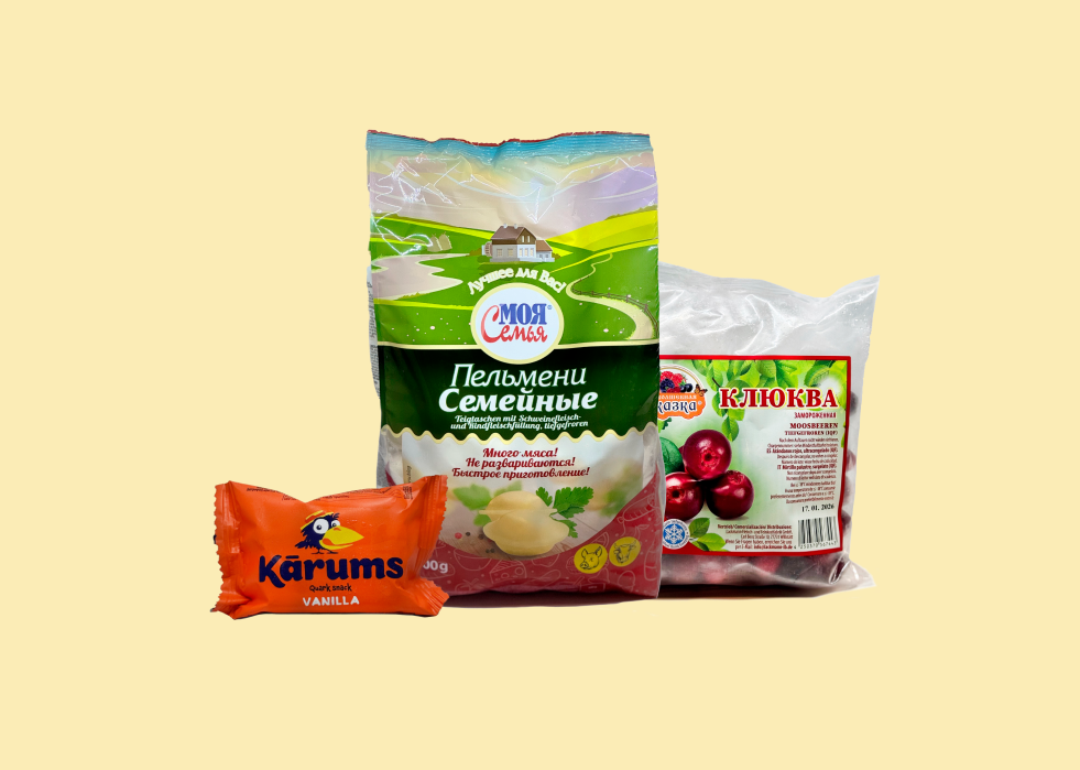 Assortiment de produits surgelés d’Europe de l’Est – baies, pelmeni et desserts