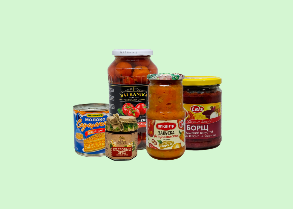 Conserves slaves : sprats, légumes marinés, sauces, compotes artisanales