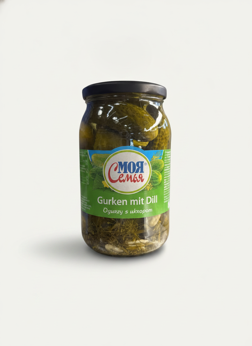 Bocal de concombres marinés à l'aneth Moya Semya 800 g, légumes marinés, épicerie slave