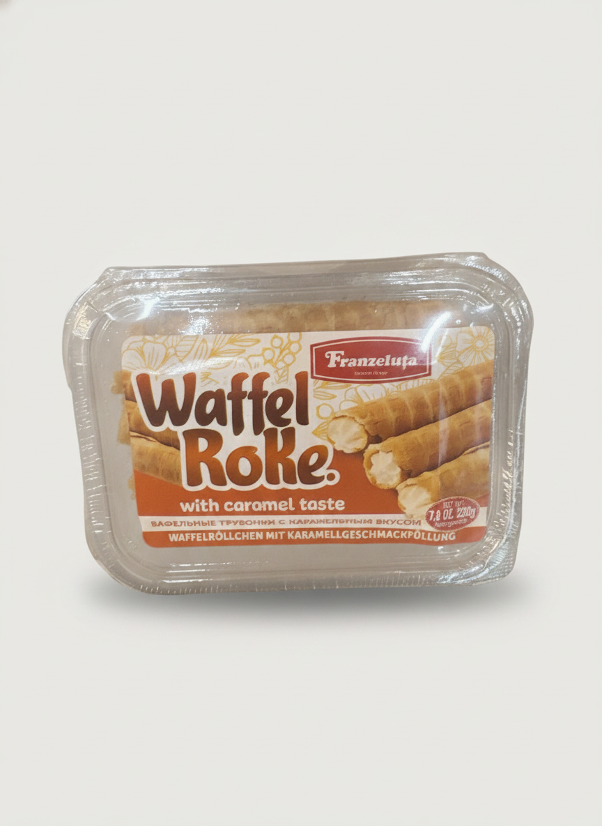 Boîte de rouleaux gaufrés Franzeluta au goût caramel 220 g, épicerie slave