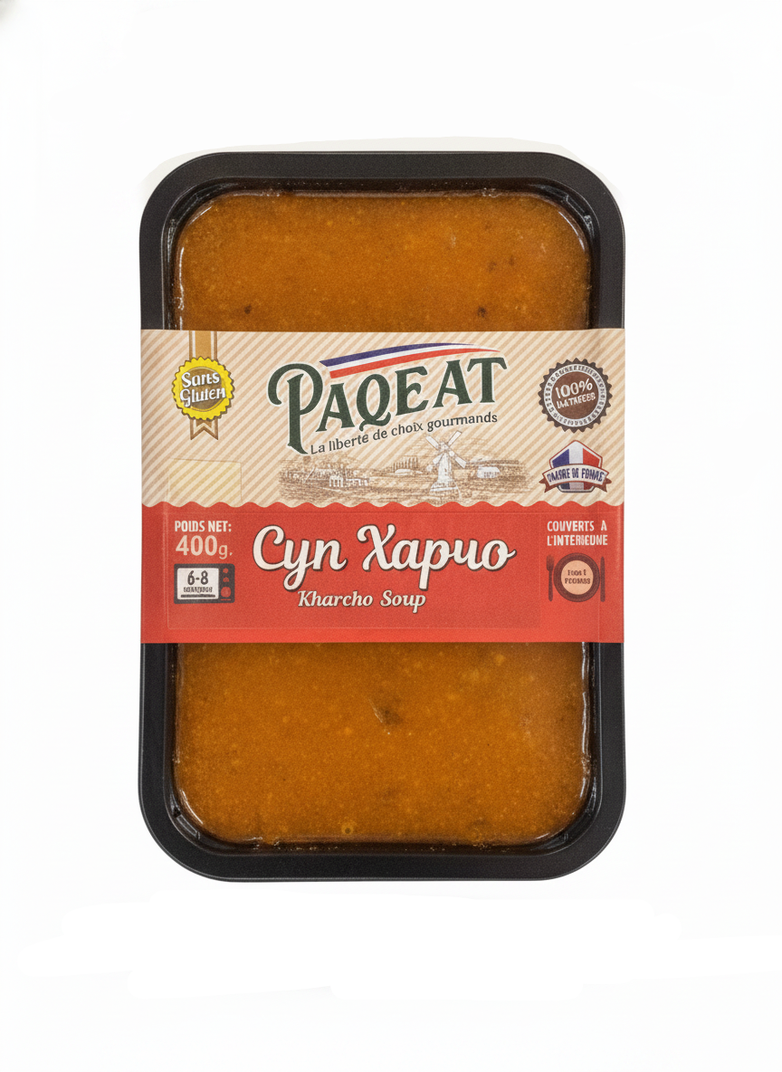 Soupe kharcho surgelée Paqeat 400 g, viande de bœuf de France, sans gluten, épicerie slave