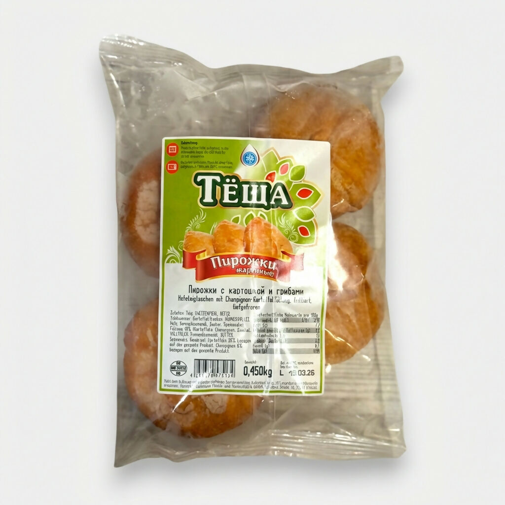 Pirojki surgelés aux pommes de terre et champignons Tiochtcha, sachet de 450 g, petits chaussons traditionnels d’épicerie slave sur Pomo.bio, livraison rapide à Paris