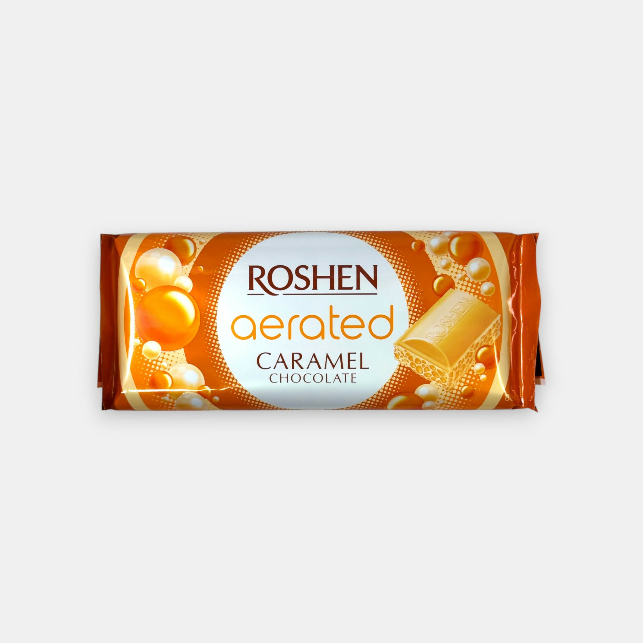 Tablette de chocolat aéré au caramel Roshen, 80 g — chocolat léger et fondant du magasin slave Pomo.bio à Paris.