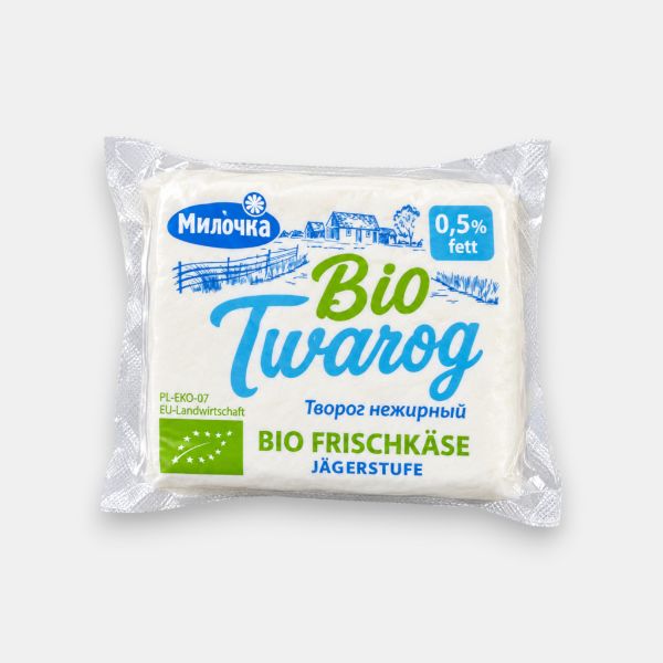 Paquet de fromage cottage bio Milochka 0,5% de matière grasse 200 g, épicerie slave Paris