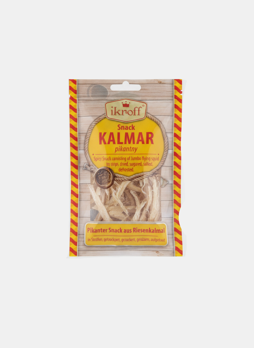 Paquet de snack calamar séché piquant Ikroff Kalmar pikantny 36 g, épicerie slave