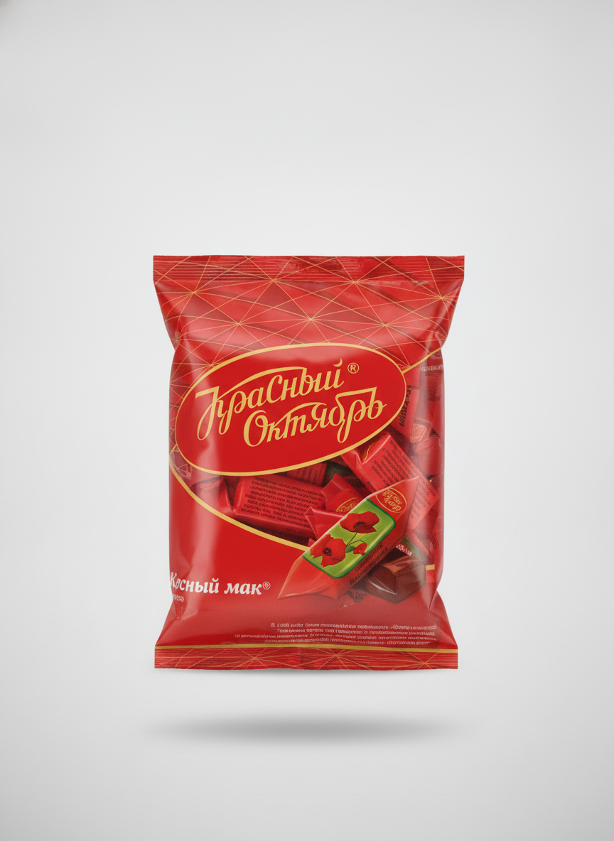 Sachet de bonbons caramel Krasny Mak, marque Krasny Oktyabr, 250 g, épicerie russe