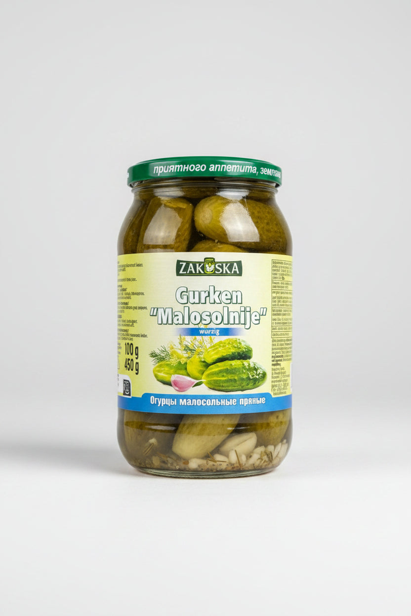Bocal de cornichons légèrement salés Zakuska 850 g, épicerie d'Europe de l'Est