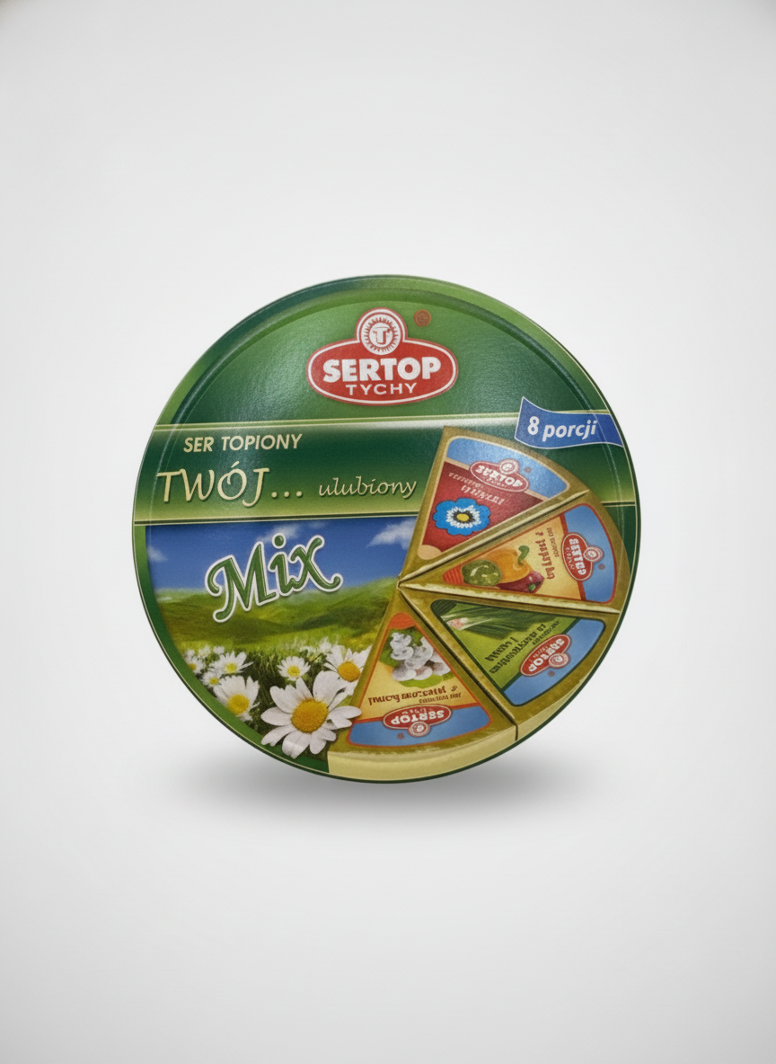 Boîte ronde de fromage fondu en triangles Sertop mix 4 saveurs 140 g, épicerie slave
