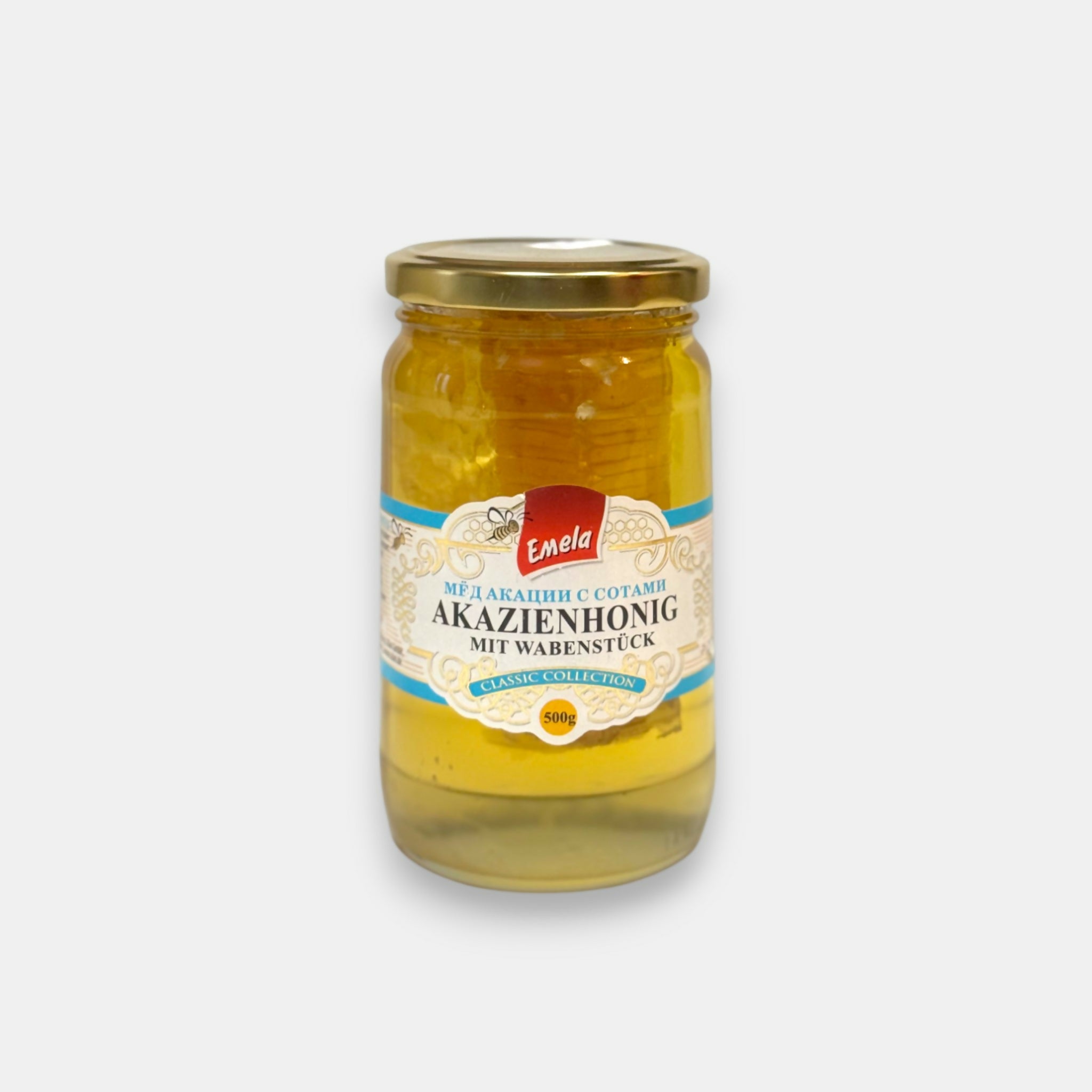 Pot de miel d’acacia Emela 500 g avec nid d’abeilles