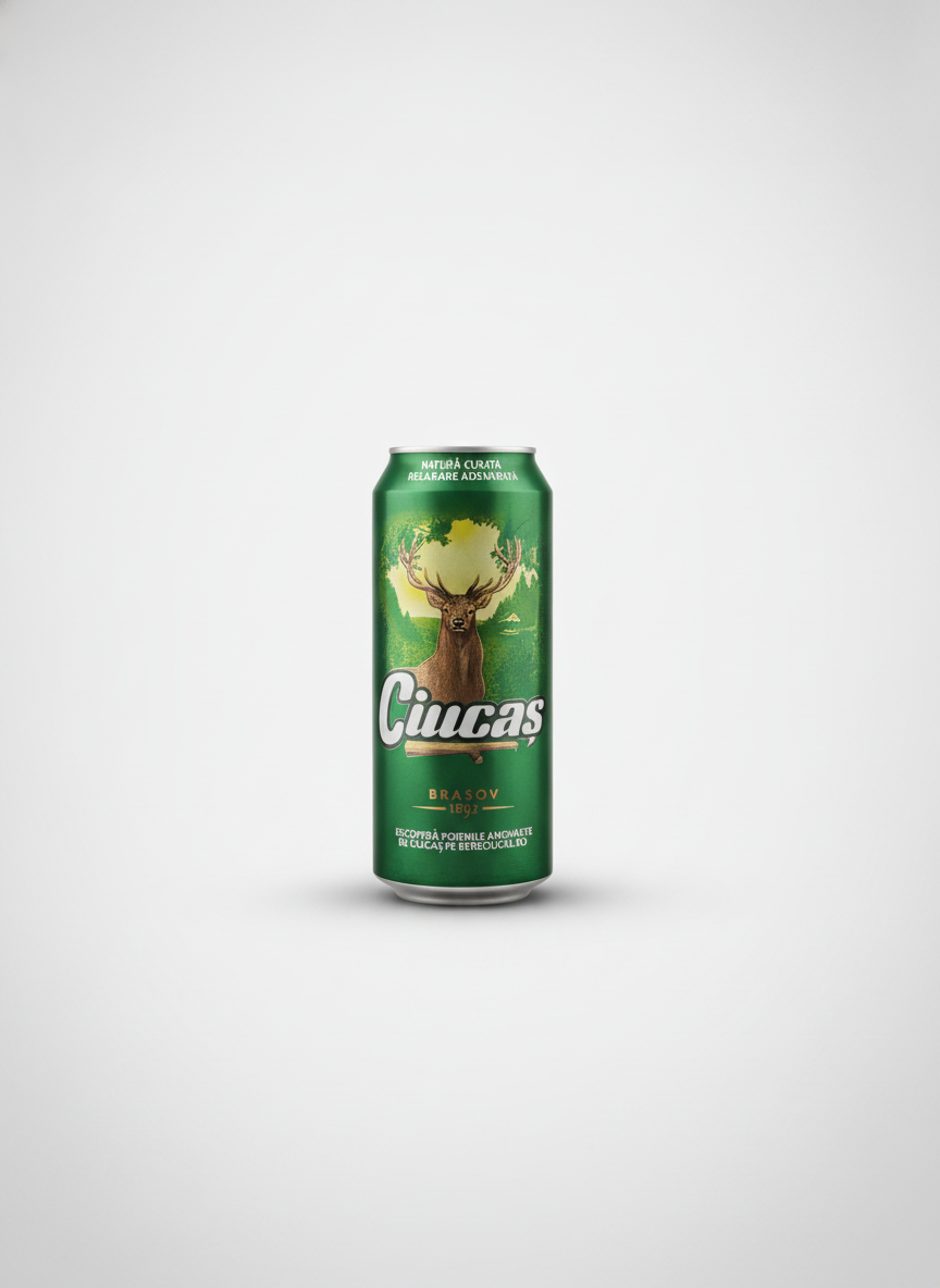Canette verte de bière blonde roumaine Ciucas 500 ml, brassée à Brașov depuis 1892, épicerie slave