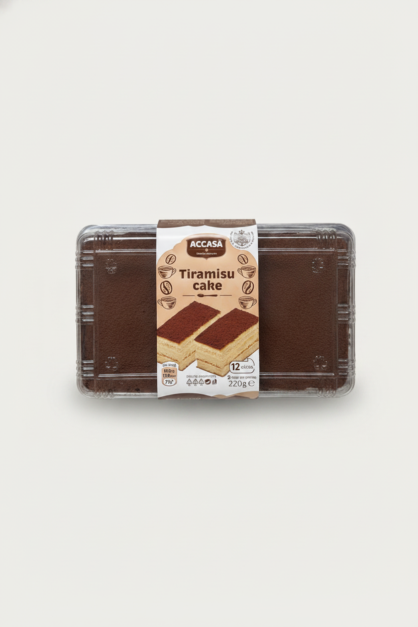 Gâteau Tiramisu Accasa 220 g, 12 tranches, dessert roumain, épicerie slave