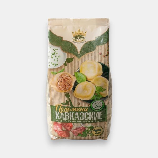 Paquet de pelmeni caucasiens au bœuf Crown 1 kg, halal, épicerie slave à Paris