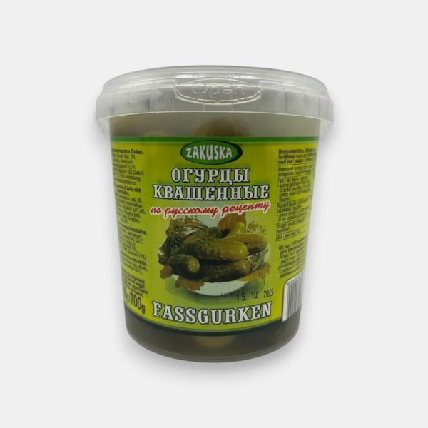 Seau de concombres fermentés à la russe Zakuska Fassgurken 700 g, épicerie slave Paris