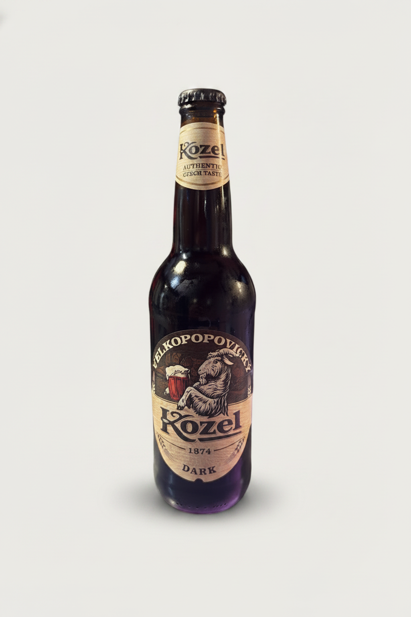 Bouteille de bière brune tchèque Kozel Dark 500 ml, épicerie slave Pomo.bio
