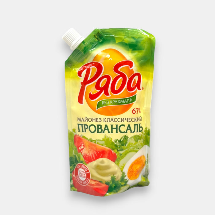 Mayonnaise Provençale Ryaba 192 g en sachet souple, mayonnaise classique à la texture crémeuse pour salades et plats froids, épicerie slave Pomo.bio, livraison rapide à Paris