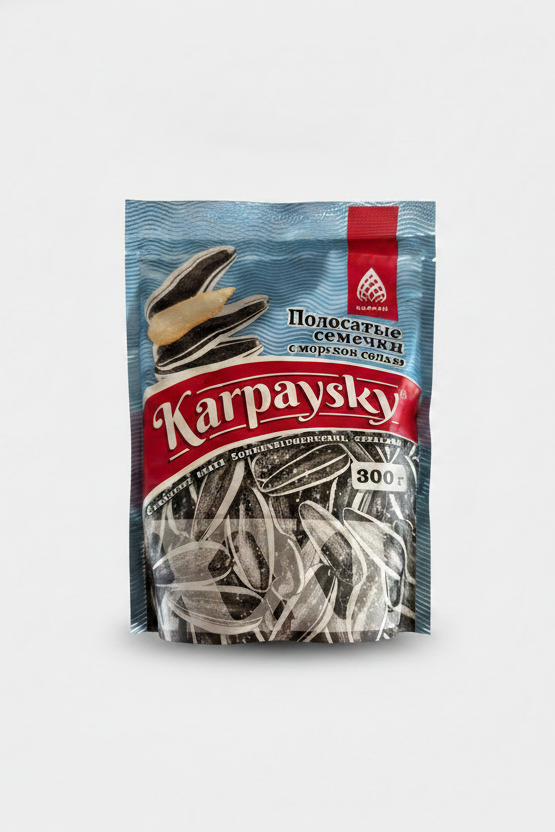 Paquet de graines de tournesol rayées au sel de mer Karpaysky 300 g, épicerie slave
