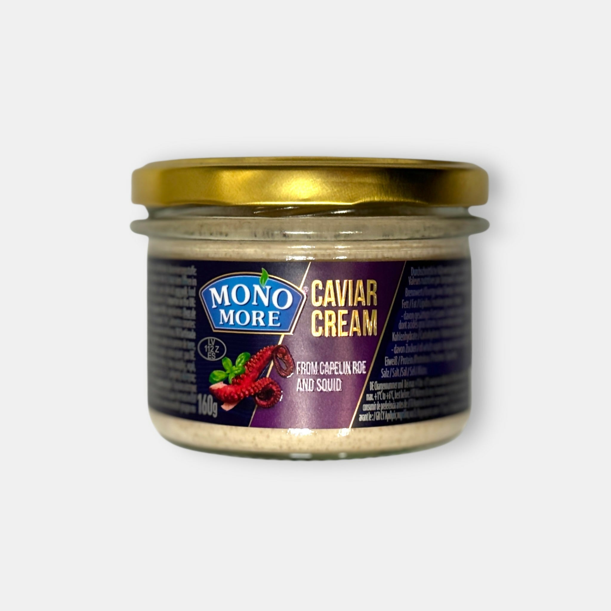 Pot de crème de caviar de capelan et poulpe « Mono More » 160 g, vue de face, tartinable de la mer — Pomo.bio.