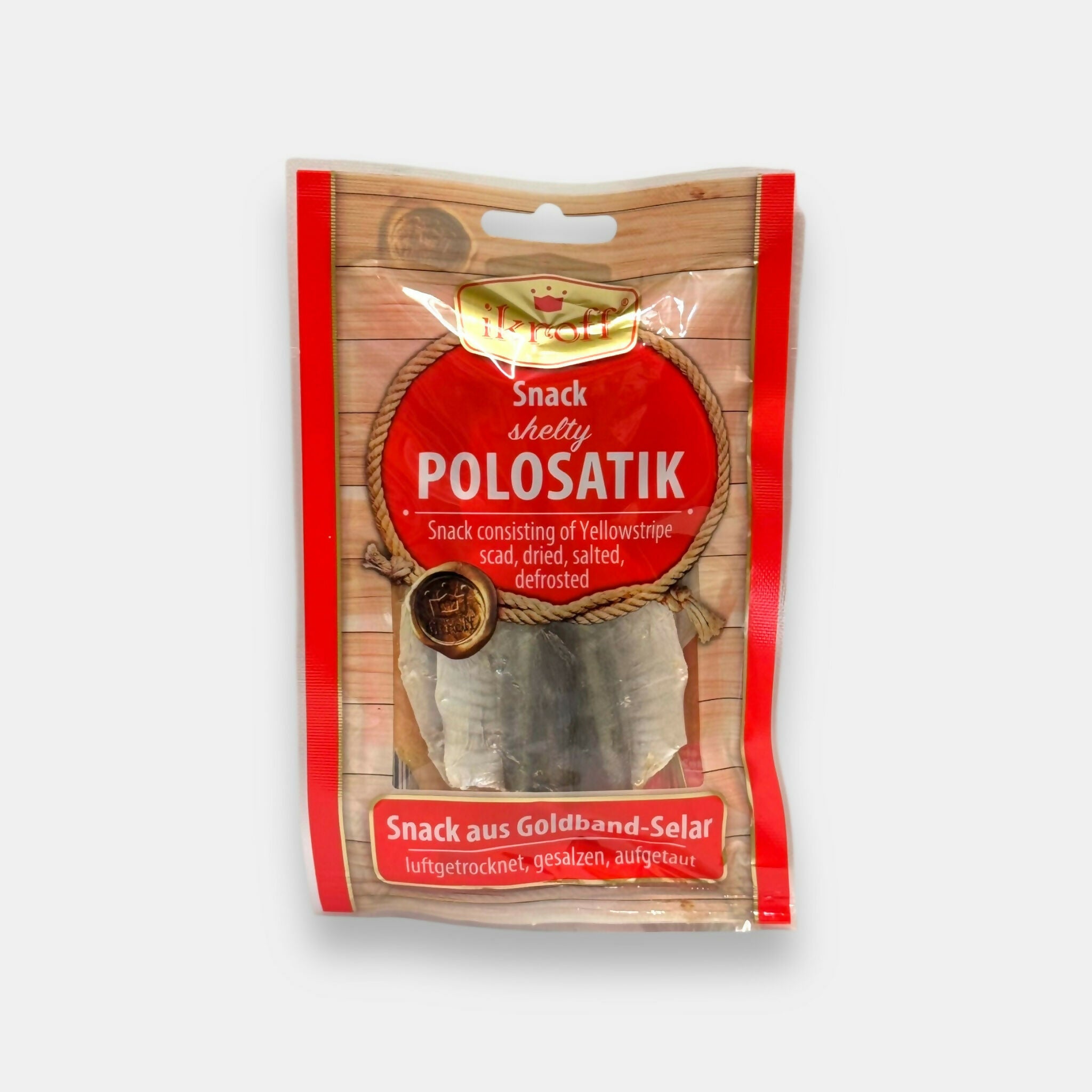 Poisson séché Polosatik Ikroff 36 g en sachet, collation salée, épicerie slave à Nice