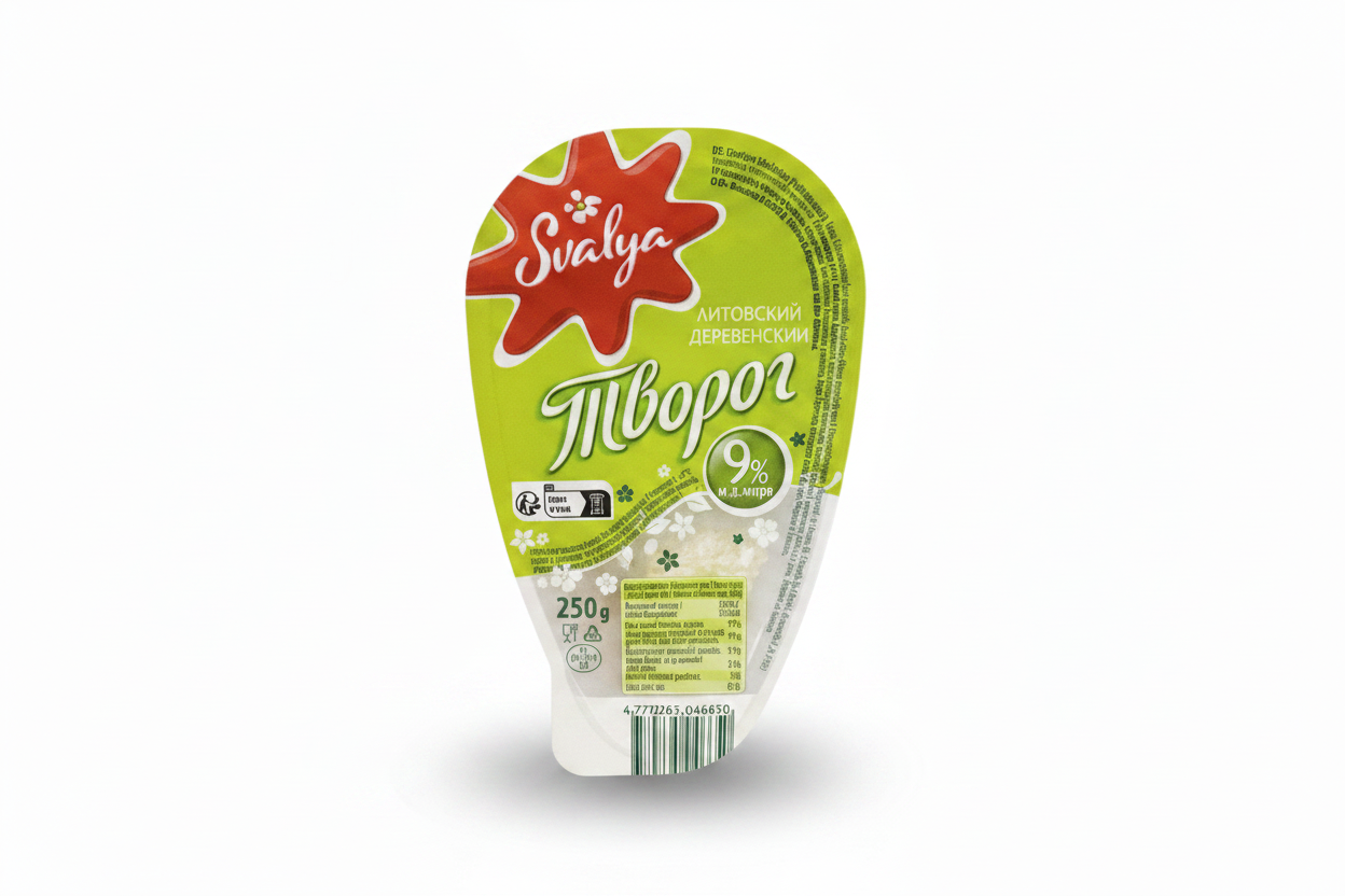 Barquette de fromage cottage Svalya 9% style campagnard lituanien 250 g, épicerie slave Pomo.bio