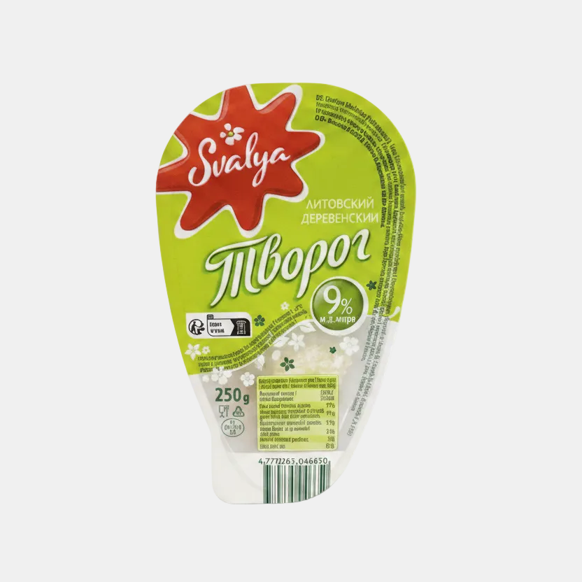 Barquette de fromage cottage Svalya 9% style campagnard lituanien 250 g, épicerie slave Pomo.bio