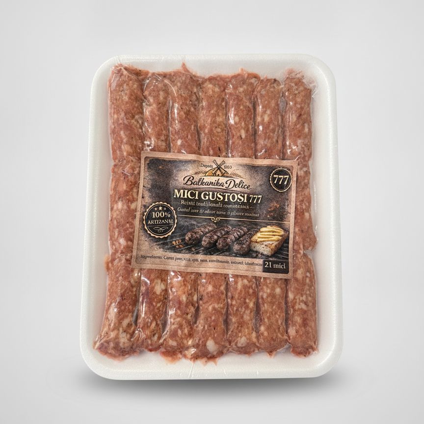 Barquette de mici (chevapchichi) bœuf et porc Balkanika Delice 300 g, 21 pièces, épicerie slave
