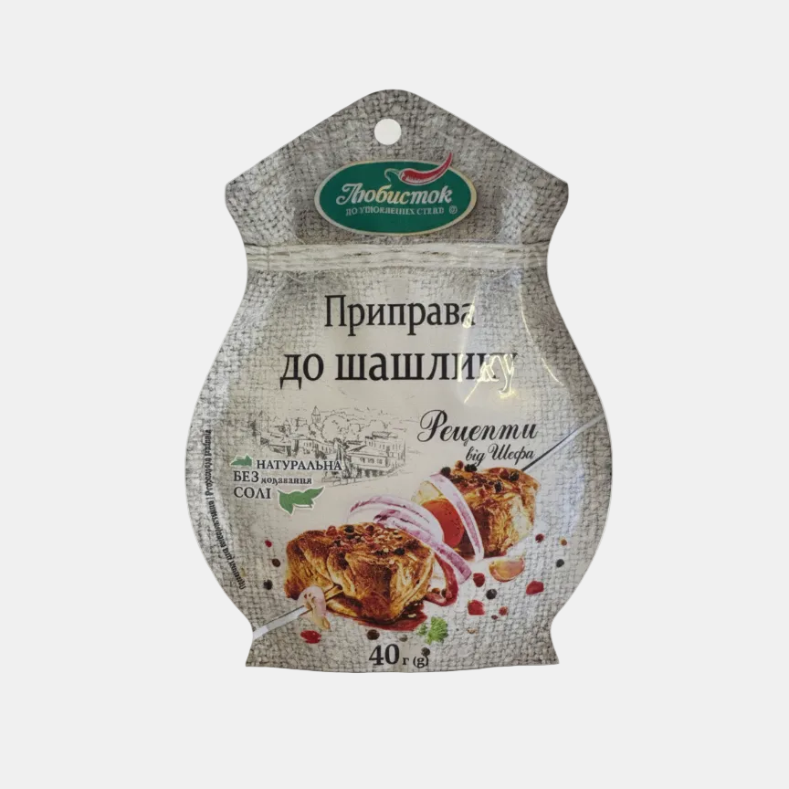 Sachet d'épices pour brochettes Liubystok 40 g, sans sel ajouté, épicerie slave ukrainienne