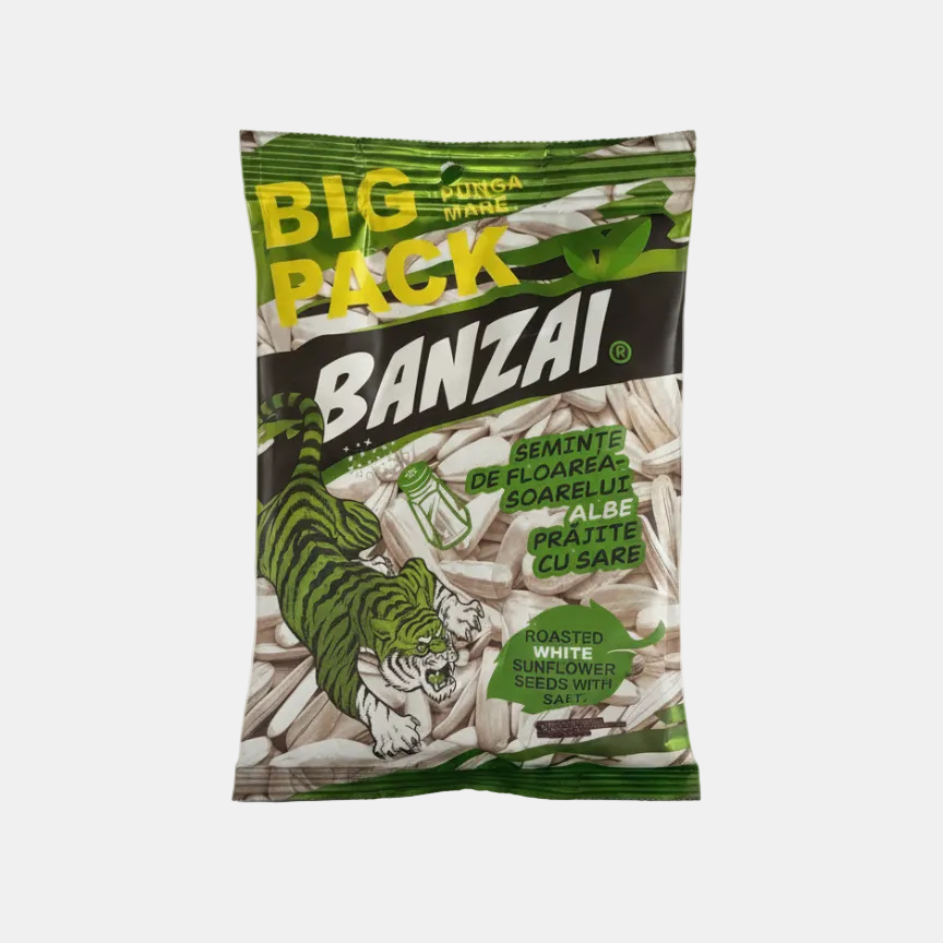 Sachet de graines de tournesol blanches grillées salées Banzai Big Pack 120 g, épicerie slave