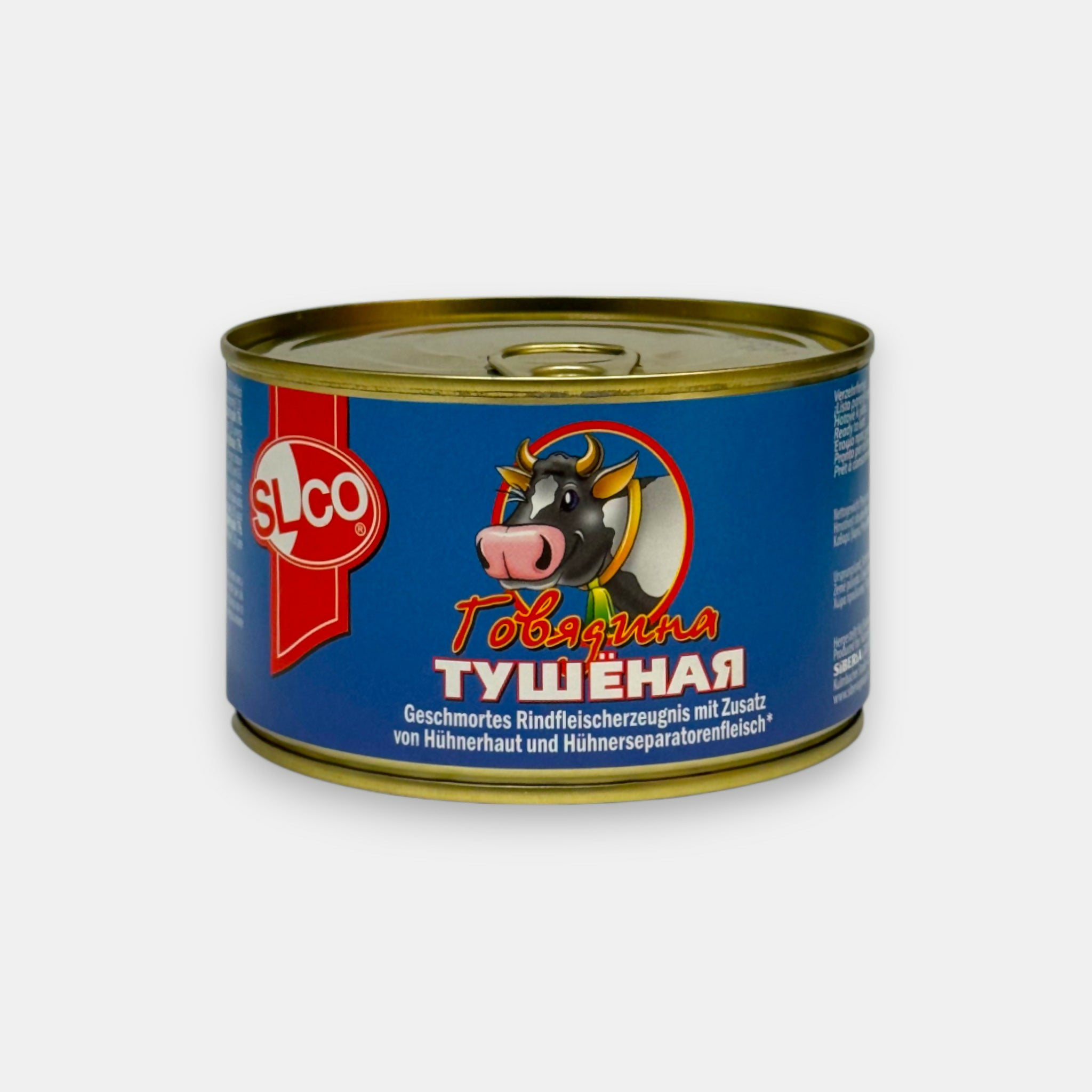 Boîte de bœuf braisé en conserve SLCO, 400 g — viande tendre et savoureuse, idéale avec pommes de terre ou pâtes. Livraison rapide à Paris sur Pomo.bio.