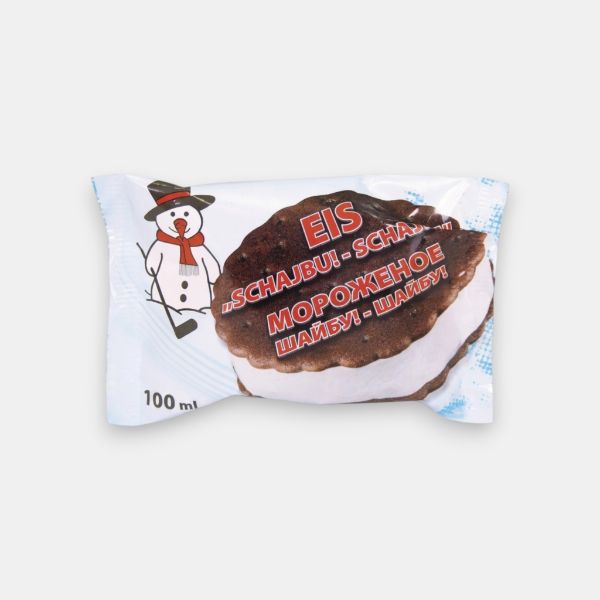 Paquet de crème glacée sandwich biscuit cacao Schajbu 100 ml, épicerie slave Paris