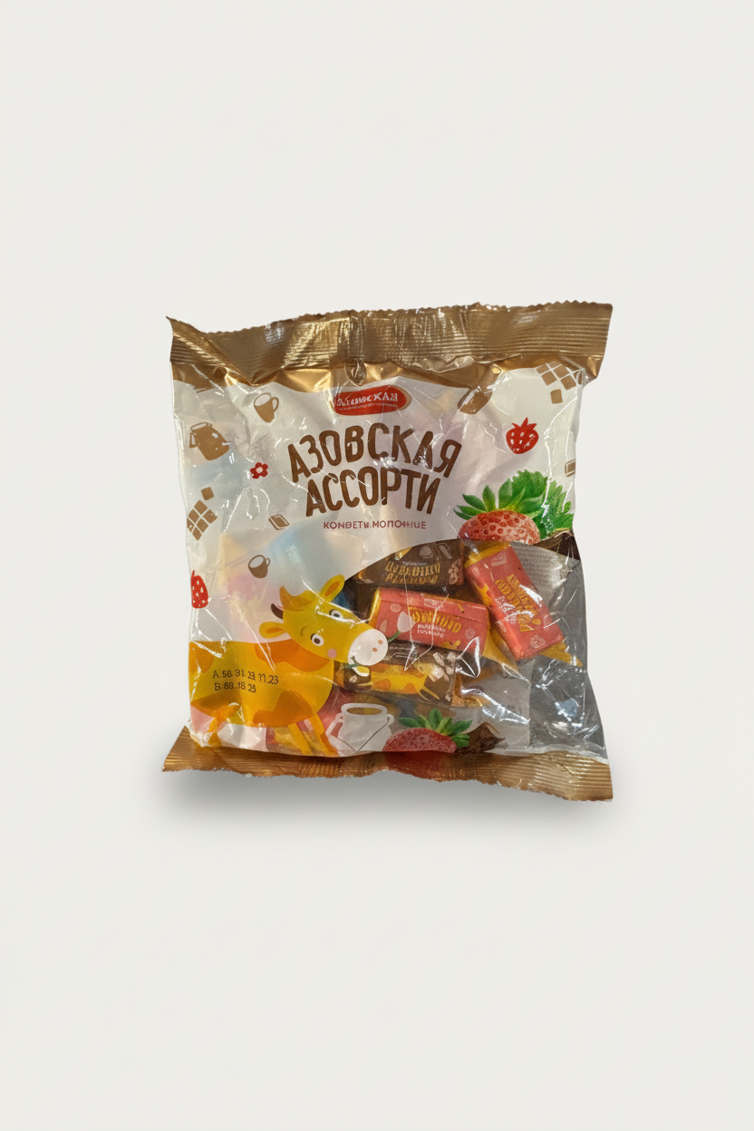Sachet de bonbons au lait assortis Azovskaya 300 g, chocolat et fraise, épicerie slave