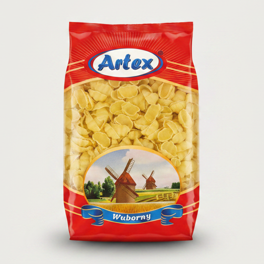 Paquet de pâtes coquillages au curcuma Artex Wyborny 1 kg, épicerie slave