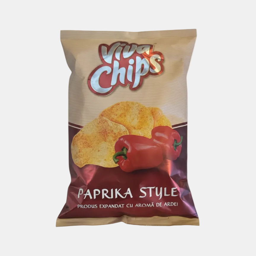 Paquet de chips soufflées goût paprika Viva Chips 100 g, épicerie slave, produit de Roumanie