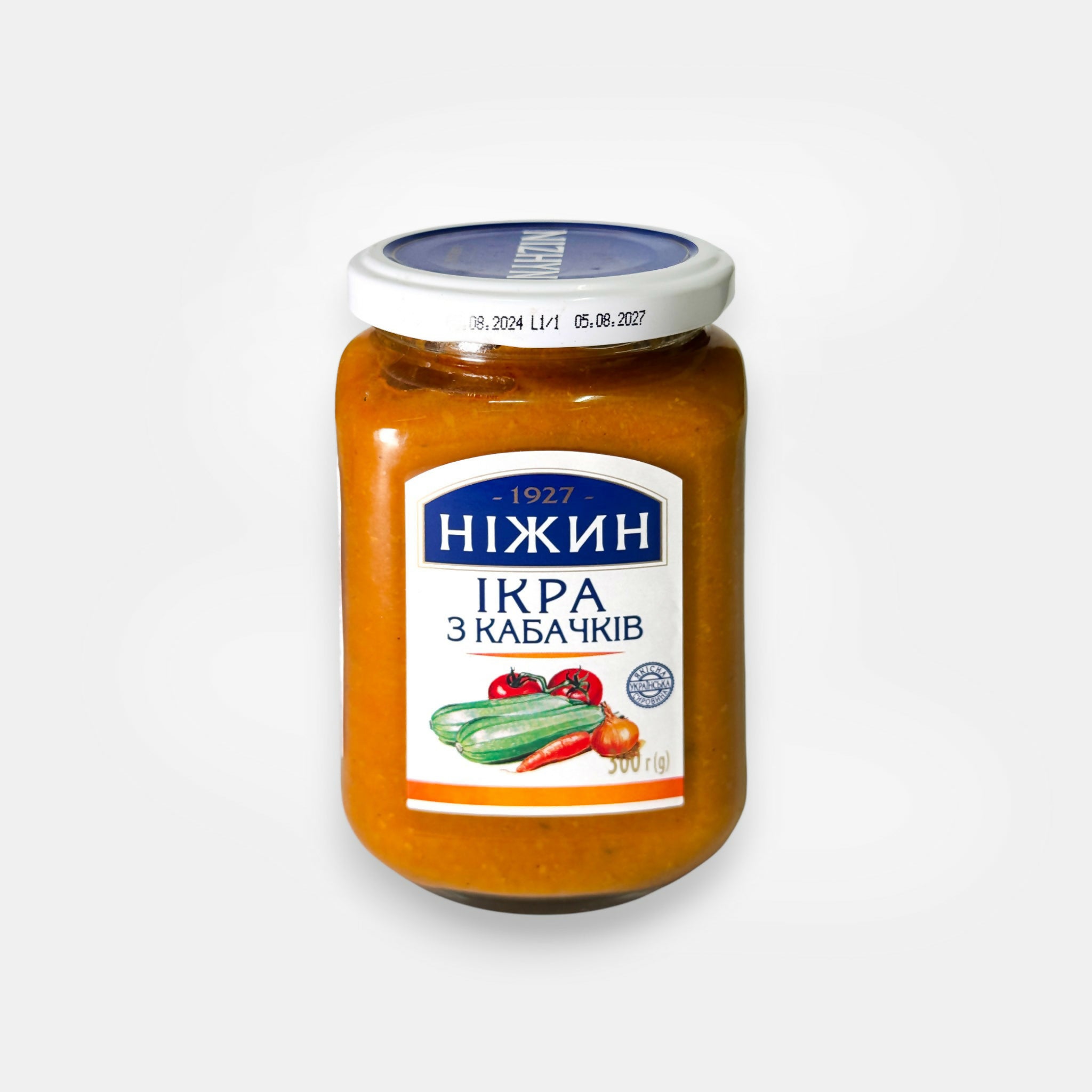 Bocal de purée de courgettes «Nezhin», 300 g — purée délicate et légèrement sucrée, à déguster en tartinade ou en accompagnement. Disponible sur Pomo.bio.