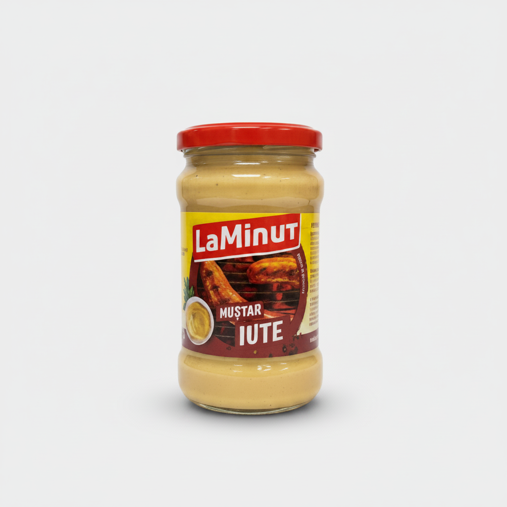 Pot de moutarde forte La Minut 290 g, origine Roumanie, épicerie slave en ligne