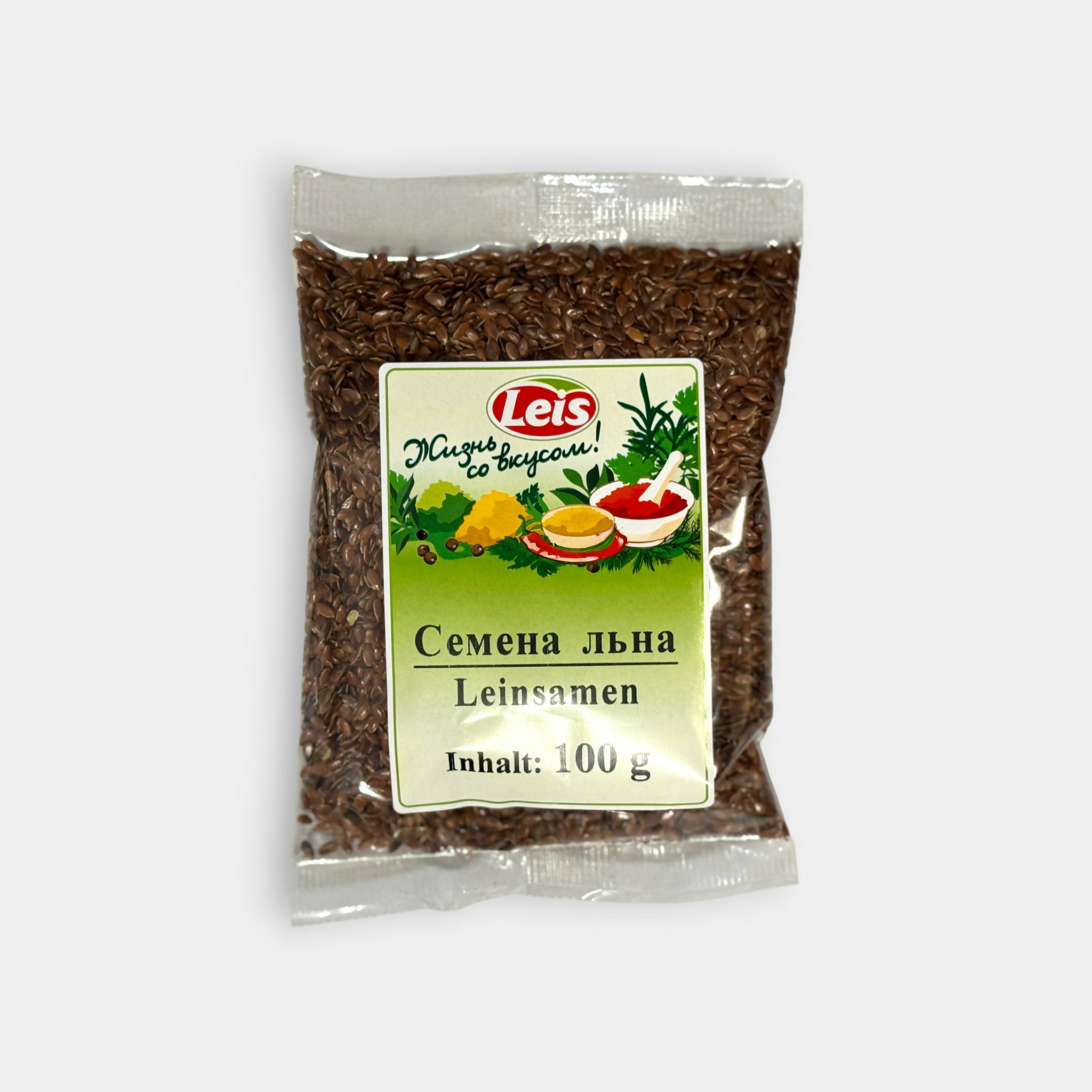 Sachet de graines de lin brunes, vue de face, produit d’épicerie slave à Paris — livraison rapide Pomo.bio.