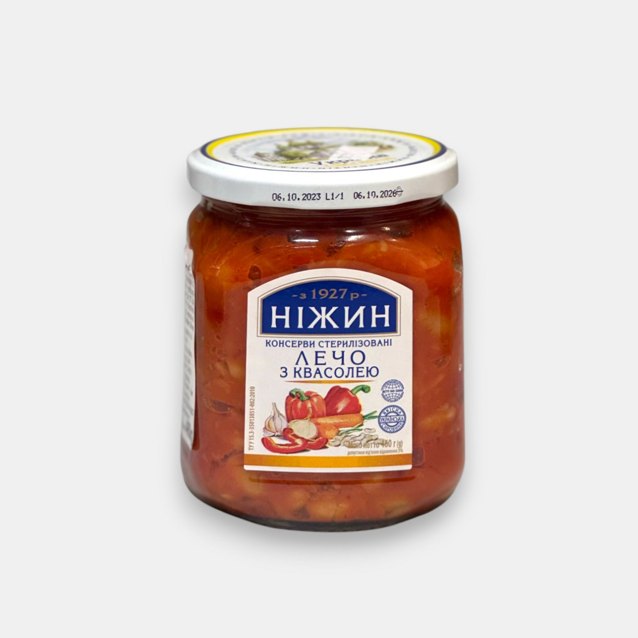 Bocal de lecho aux haricots et poivrons Nezhin 460 g, légumes mijotés en sauce tomate – épicerie slave à Paris Pomo.bio, livraison rapide
