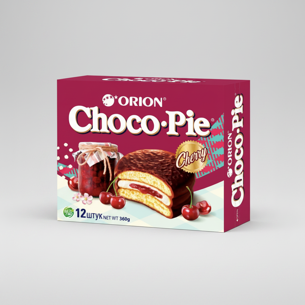 Boîte de Choco Pie cerise Orion 360 g, gâteaux biscuités enrobés de chocolat, épicerie d'Asie de l'Est