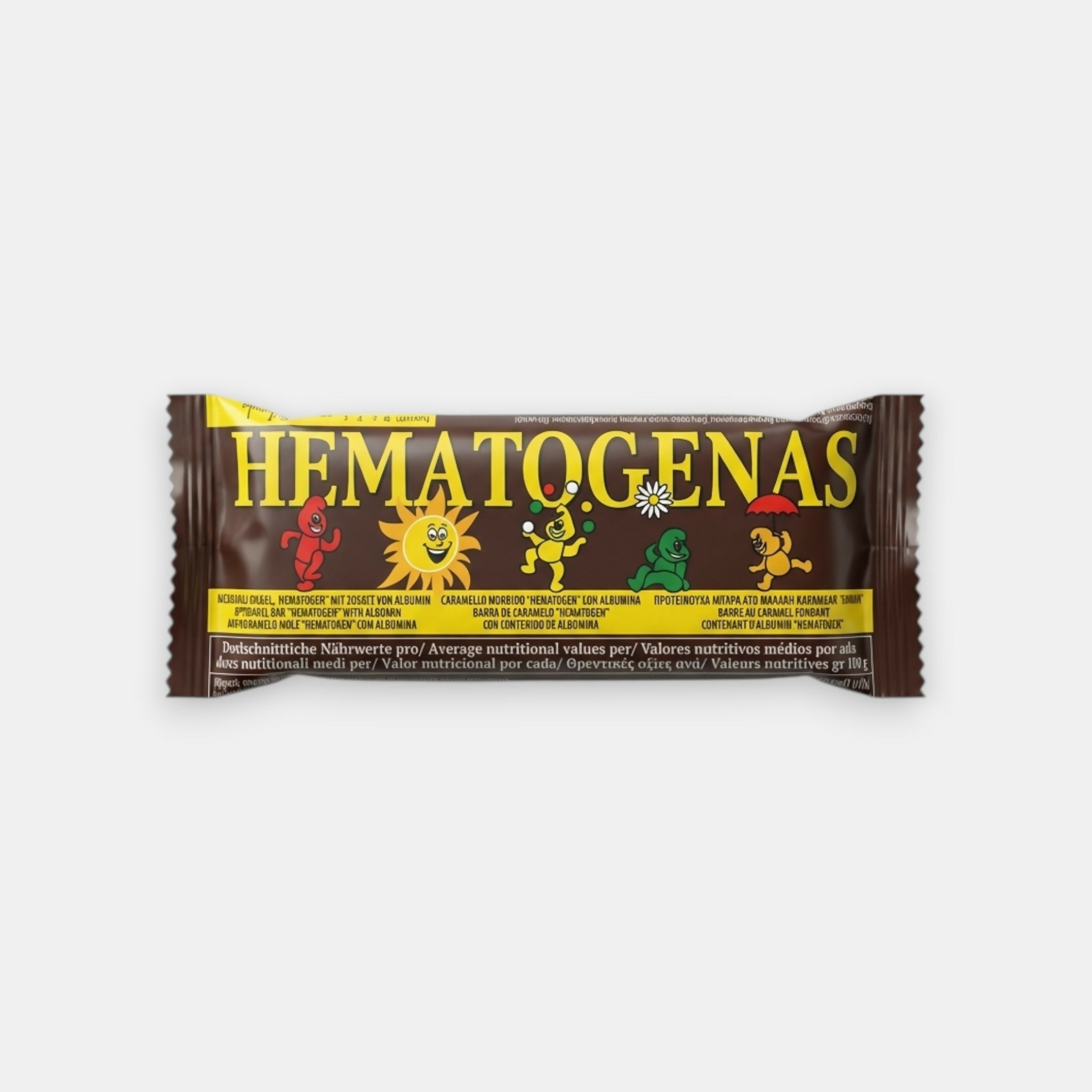 Barre sucrée hématogène Hematogenas enrobée, complément énergétique traditionnel, disponible sur Pomo.bio, épicerie slave à Paris avec livraison rapide