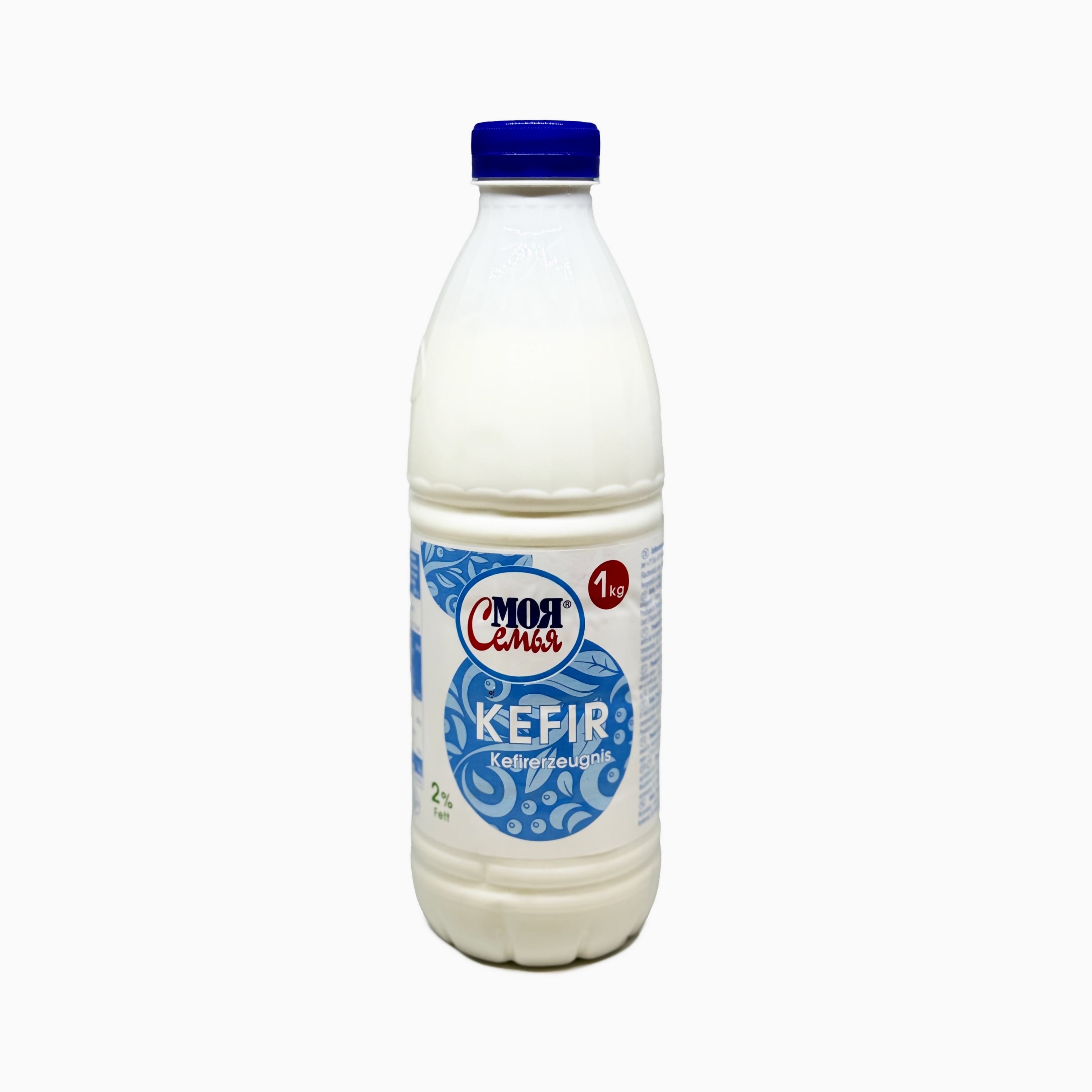 Bouteille de kéfir 2% «Moya semya» 1 litre, boisson lactée fermentée d'Europe de l'Est