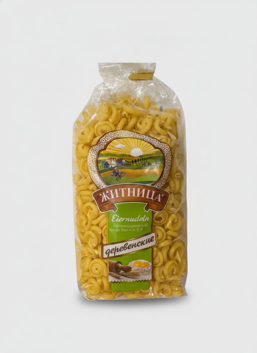 Paquet de pâtes aux œufs Zhitnica Derevenskiye en spirales 500 g, épicerie slave