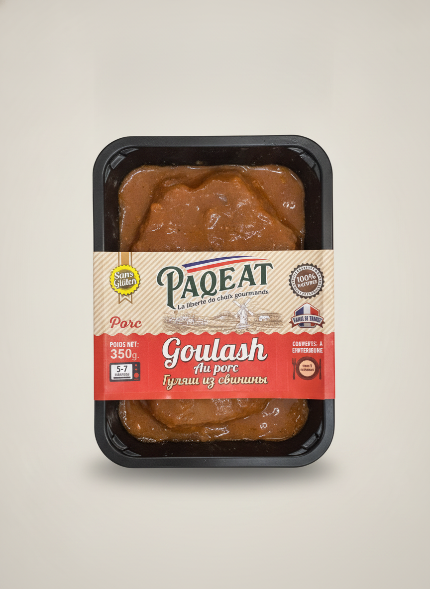 Barquette de goulash au porc surgelé Paqeat 350 g, fabriqué en France, épicerie slave