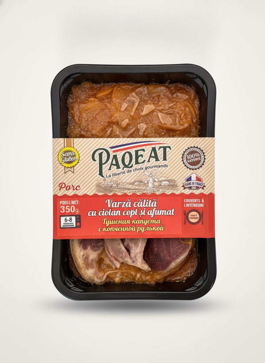 Plat surgelé Paqeat — chou étuvé au jarret de porc fumé 350 g, viande de France, épicerie slave