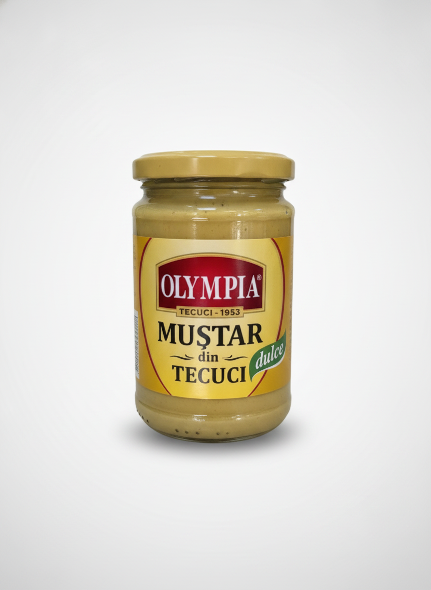 Pot de moutarde douce Olympia din Tecuci 300 g, produit roumain, épicerie slave