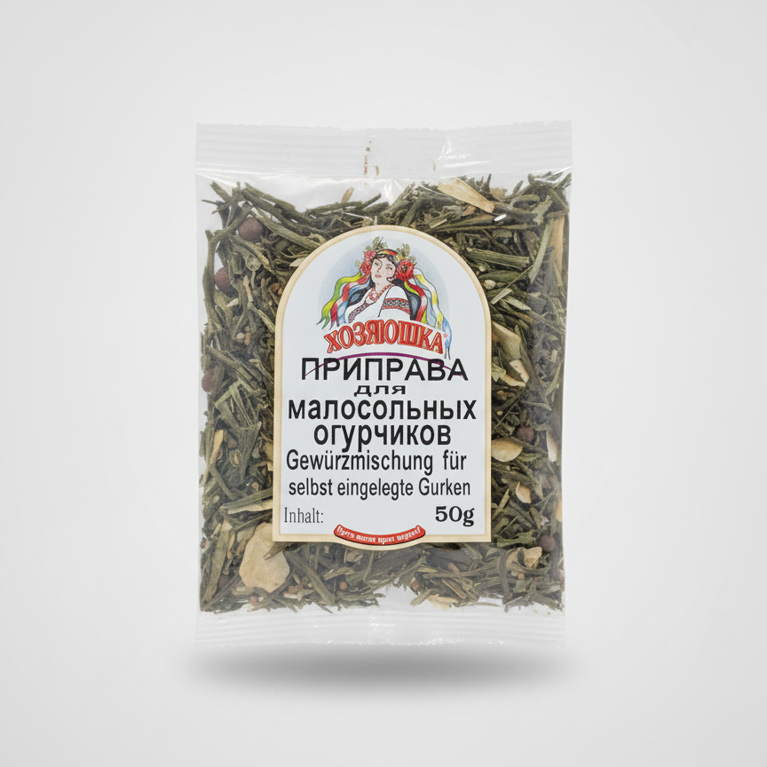 Sachet de mélange d'épices Khozyayushka pour cornichons légèrement salés 50 g, épicerie slave