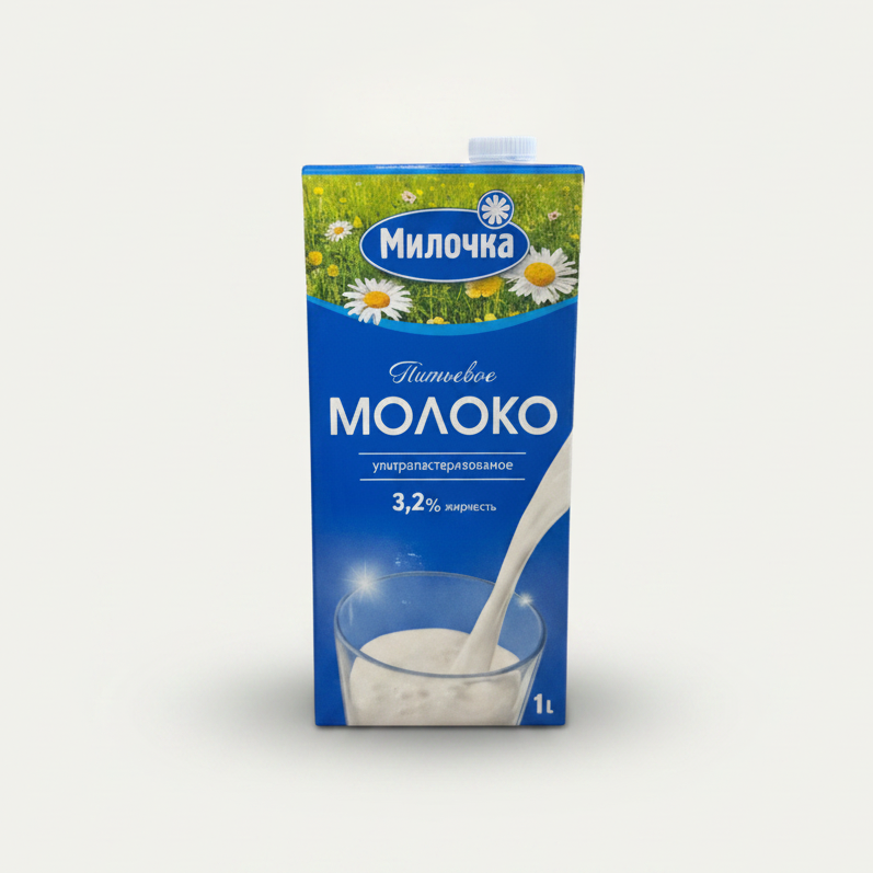 Brique de lait UHT Milochka 3,2% de matière grasse 1 litre, épicerie slave