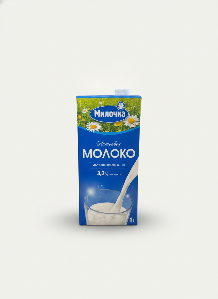 Brique de lait UHT Milochka 3,2% de matière grasse 1 litre, épicerie slave