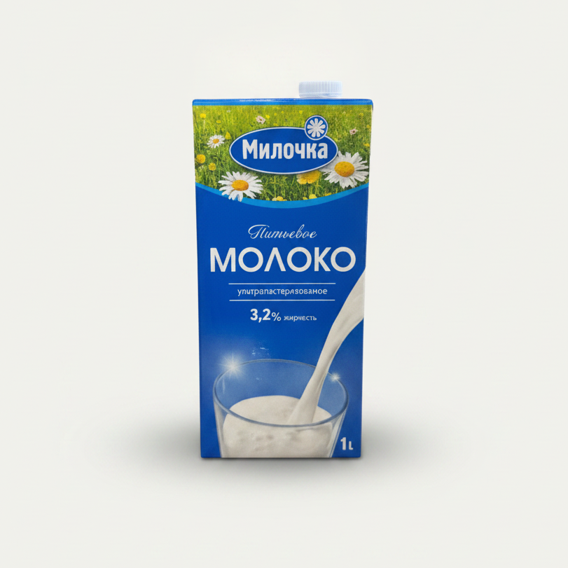 Brique de lait UHT Milochka 3,2% de matière grasse 1 litre, épicerie slave