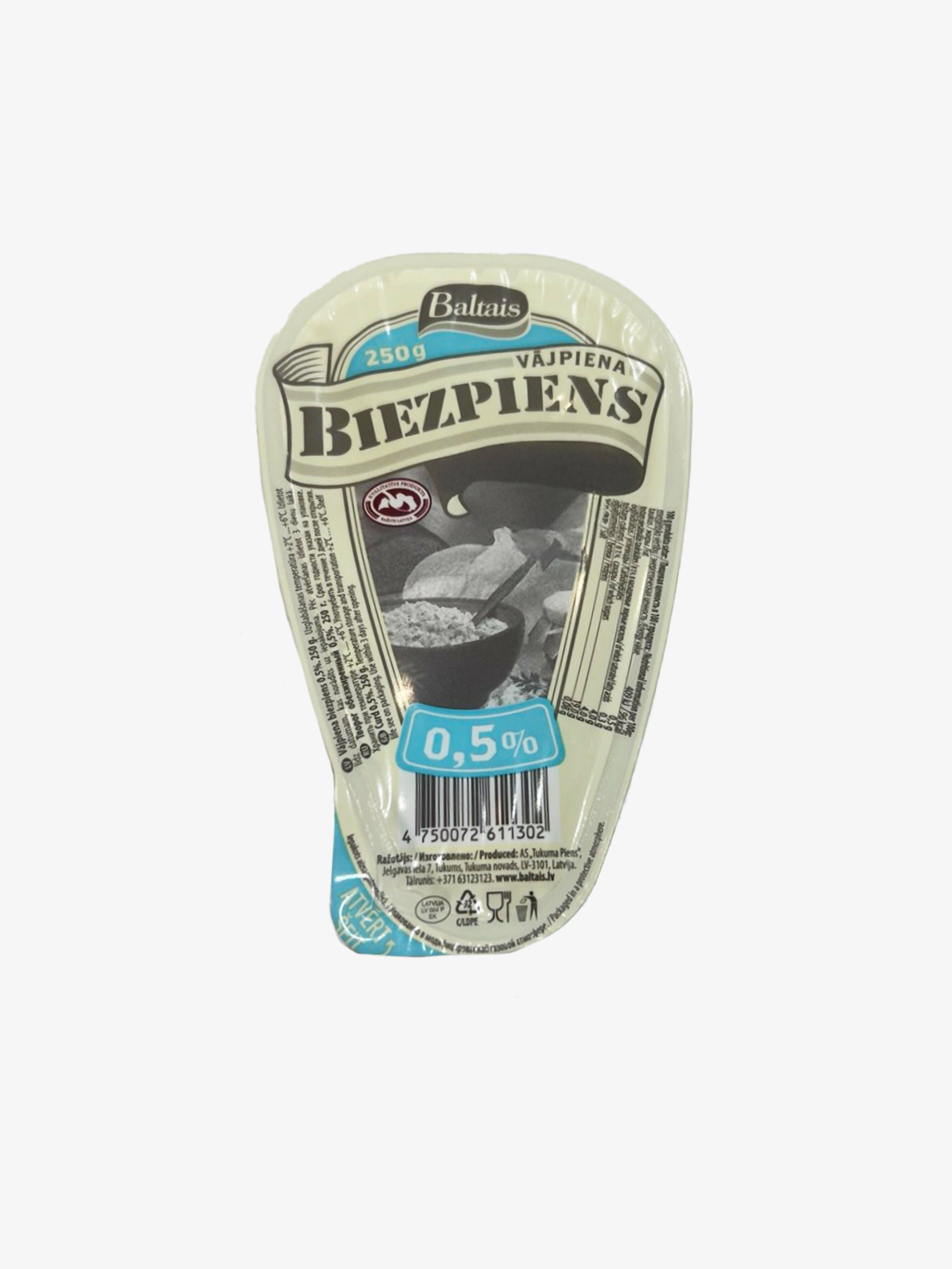 Fromage frais, 0.5%, "Baltais", 250 g