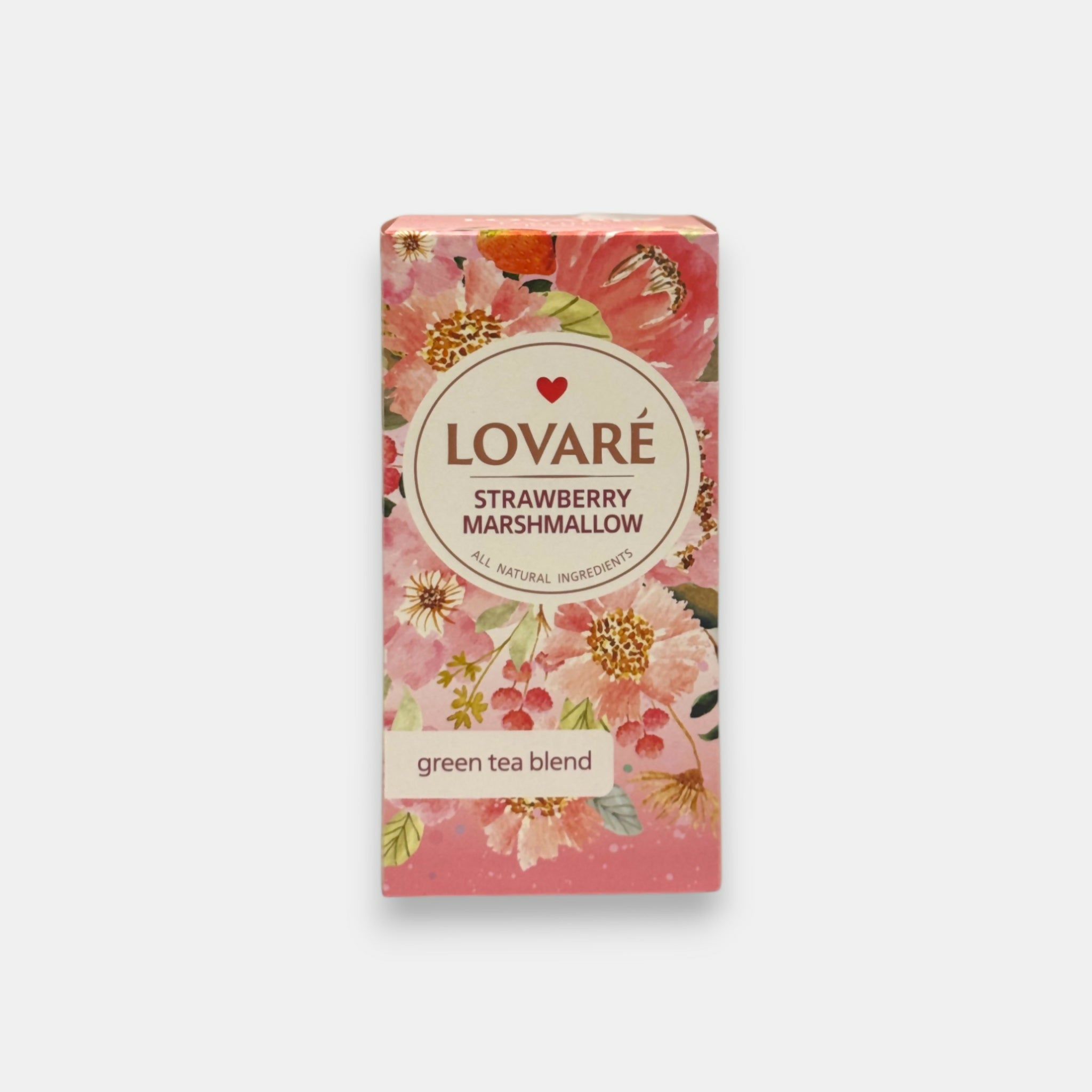 Thé vert Lovaré Strawberry Marshmallow — mélange délicat aux notes de fraise et guimauve, à base d'ingrédients naturels. Disponible sur Pomo.bio.