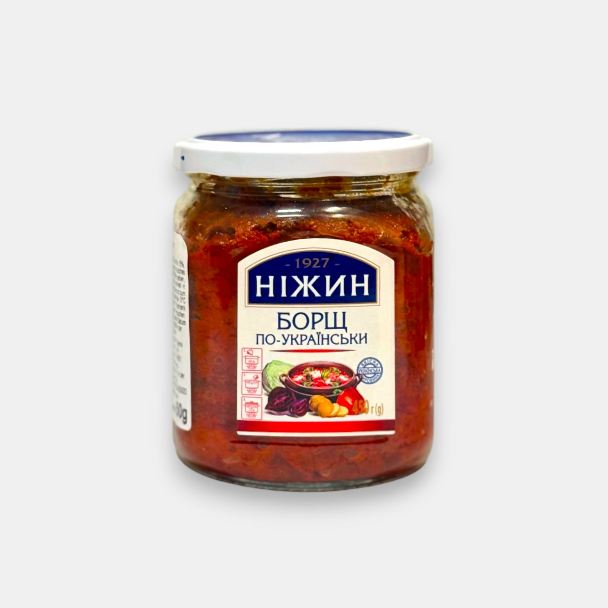 Bocal de bortsch à l’ukrainienne Nezhin, 450 g — soupe traditionnelle aux légumes naturels prête à l’emploi. Pomo.bio, livraison rapide à Paris.